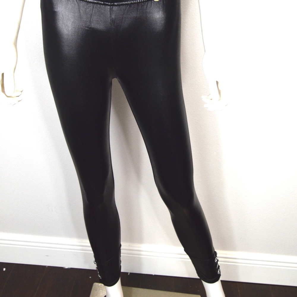 Faux Leather Leggings with Rhinestones